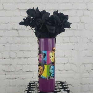 Halloween Pop Art Upcycled Glass Horror Vase Black Rose Centerpiece Decor